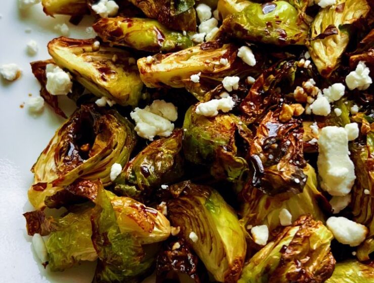 Tasty, crispy, sweet, and tangy air fryer Brussels sprouts are cooked in the air fryer, drizzled with balsamic glaze, aka balsamic reduction, and finally topped with creamy goat cheese. These Brussels sprouts are crunchy, still tender inside, and crispy outside. That balsamic glaze gives this air-fried Brussels sprouts a sweet and tangy taste, while the goat cheese adds the perfect level of creaminess. This dish is the perfect appetizer or side dish for any night of the week. Also, it will impress guests as a holiday dinner.