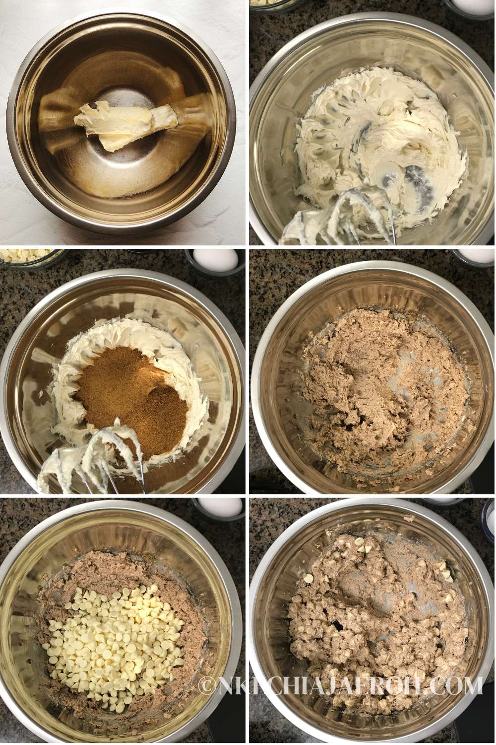 Your plant butter should be at room temperature. You can then use a hand mixer to cream it, then add the coconut sugar and continue to cream until well combined. You'll then add the white chocolate chips to this mixture and use the hand mixer to combine.