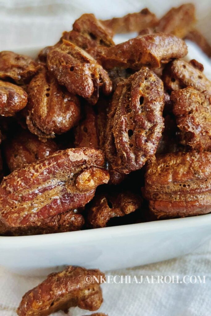 Super easy air fryer pecans, aka honey roasted pecans, are delicious, crunchy, healthy, and, most importantly, snackable! You only need simple ingredients and your air fryer to make this guilt-free snack that everyone will love! Also,  look no further than my air fryer pecans recipe. This air-fried pecans recipe is easy to follow. If you have 20 minutes and raw pecans, then you've got just about everything you need to make air fryer roasted pecans. So if you love roasted pecans, try it now! Air fryer roasted pecans are great as salad toppings and snacks and make a great holiday gift!