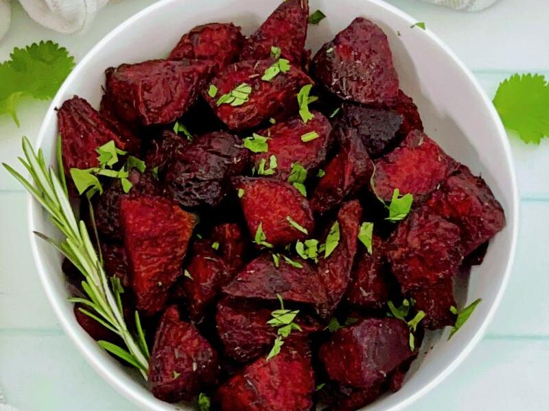 Super easy, tasty, and healthy air fryer beets, aka beetroot, is the ultimate vegetable side dish you didn't know you needed! Air-frying beets is straightforward; air frying may be the best way to cook beets! You end up with colorful pretty-looking beets that complement any main dish. This easy air fryer beets recipe ensures you get tender and sweet beets right from your air fryer. Also, this beets recipe is vegan and gluten-free! #Beets #beetroot #airfryer