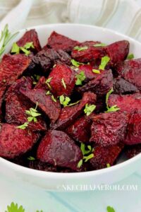 Super easy, tasty, and healthy air fryer roasted beets, aka beetroot, is the ultimate vegetable side dish you didn't know you needed! Air-frying beets is straightforward; air frying may be the best way to cook beets! You end up with colorful pretty-looking beets that complement any main dish. This easy air fryer beets recipe ensures you get tender and sweet beets right from your air fryer. Also, this beets recipe is vegan and gluten-free! #Beets #beetroot #airfryer