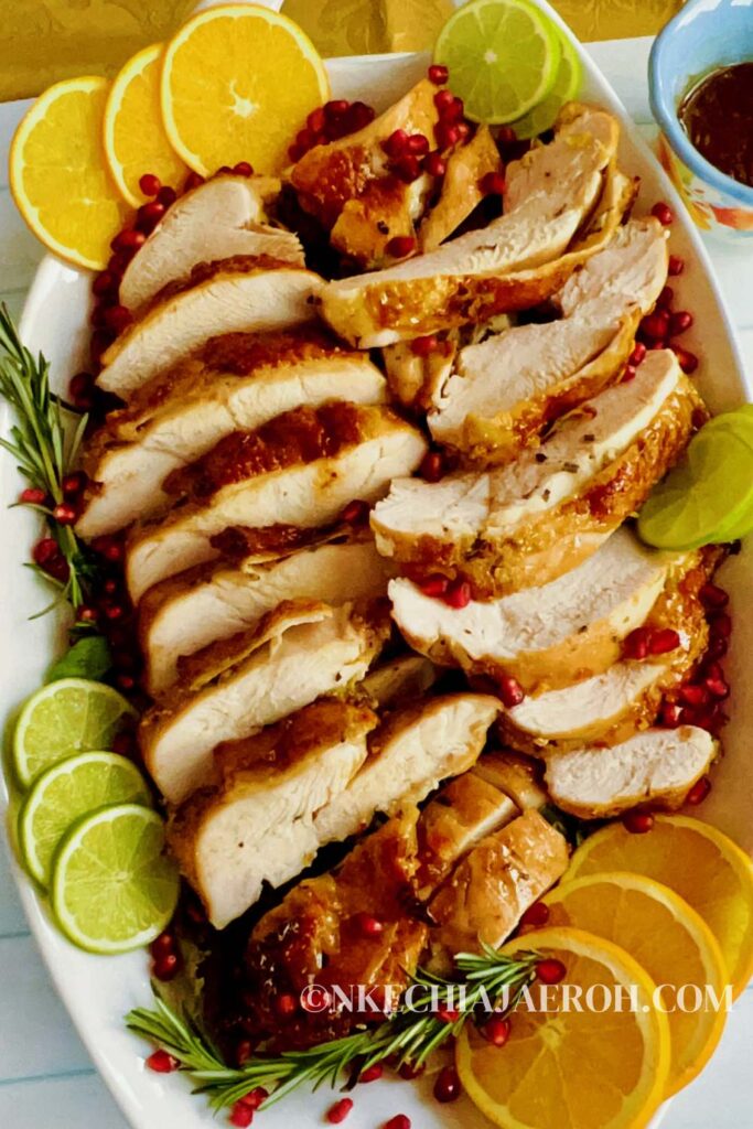 Simple Oven Roasted Orange glazed Turkey Breast is tender, juicy, citrusy, and incredibly flavorful! Oven-baked turkey breast makes a perfect alternative to a full-size turkey for Thanksgiving, especially for small families. The orange glaze gives this turkey a perfectly crispy exterior yet super tasty, tender, and juicy meat. Your whole family and guest will love this recipe, and honestly, you may never have to bother with the whole turkey again!