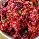 A simple quinoa bowl with air fryer roasted beet (beetroot), roasted air-fried butternut squash, and baked quinoa is filling, satisfying, healthy! This roasted beet butternut squash bowl with quinoa is colorful, making it a perfect side dish for every main dish and every occasion! Quinoa, beets, and butternut squash is a combo you didn't know you needed. The leftovers keep well in the refrigerator and make great additions to quinoa salads. #quinoa #butternutsquash #beet