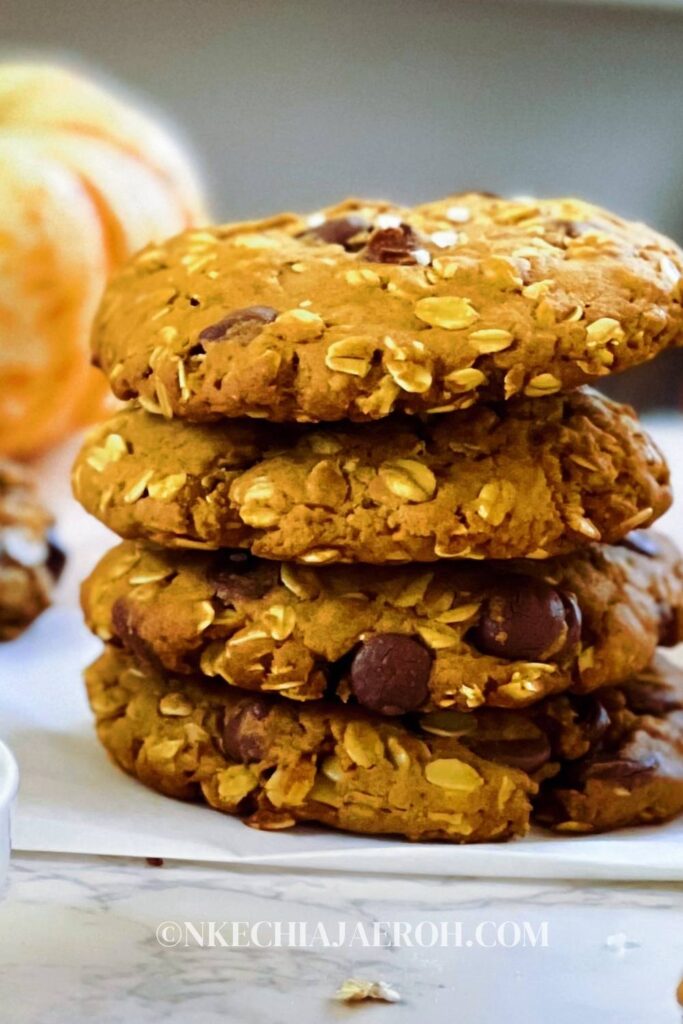 These pumpkin oatmeal chocolate chip cookies with brown butter are packed with warm fall flavors! These are a pure delight. They're chewy, sweet, and indulgent, yet made with ingredients you can feel good about. These pumpkin cookies will be your favorite pumpkin recipe! It is perfect for Thanksgiving desserts or fall treats. Bake up a batch today for your pumpkin-loving people! The browned butter gives these cookies that extra decadent flavor that works so well with the sweet pumpkin and chocolate chips. 