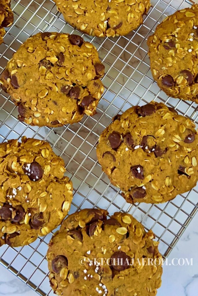 These pumpkin oatmeal chocolate chip cookies with brown butter are packed with warm fall flavors! These are a pure delight. They're chewy, sweet, and indulgent, yet made with ingredients you can feel good about. These pumpkin cookies will be your favorite pumpkin recipe! It is perfect for Thanksgiving desserts or fall treats. Bake up a batch today for your pumpkin-loving people! The browned butter gives these cookies that extra decadent flavor that works so well with the sweet pumpkin and chocolate chips.