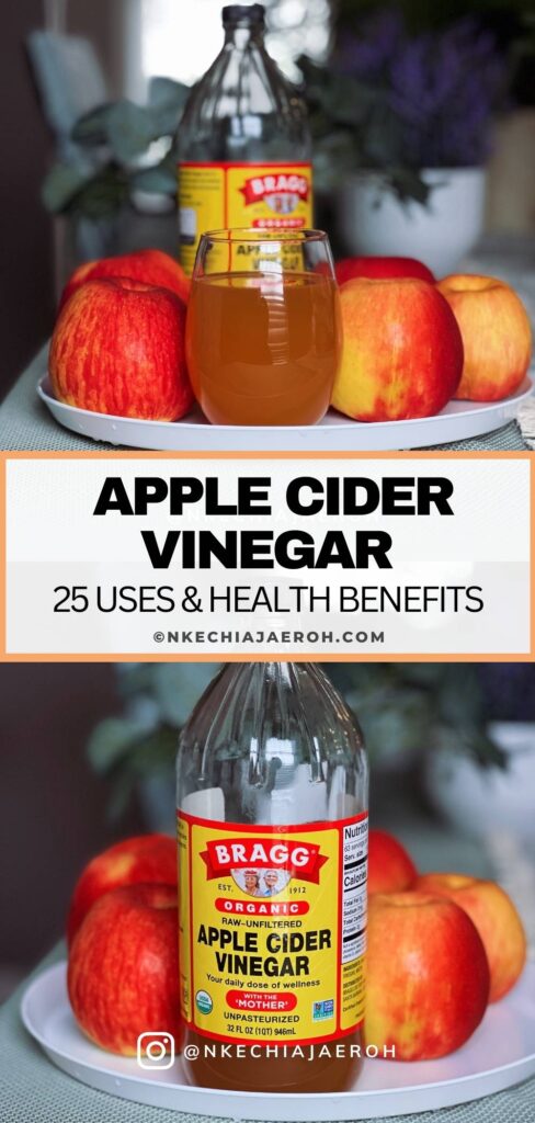 Apple cider vinegar, or ACV, is a type of vinegar made with fermented apples. It differs from other kinds of vinegar. ACV is very pungent, like sour apples with a strong lean of vinegar, and it has several health benefits! Some health benefits of ACV include weight loss, helping to stabilize blood sugar, and having anti-microbial powers. Other uses of apple cider vinegar include cooking, beauty, home, and more!