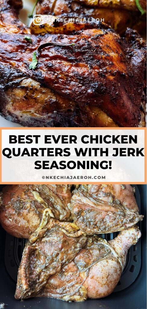 Here is the BEST EVER chicken leg quarters with jerk seasoning! If you are tired of the mid chicken recipes we have out here on the internet, I feel ya. The best-tasting chicken that you will come back to over and over again is here! This super delicious and easy-to-make air fryer chicken quarters recipe is flavorful and finger-licking well! Amazingly, this chicken recipe requires only a few ingredients that you may already have in your pantry!
If you don't know, chicken quarters comprise chicken legs (drumsticks) and thighs. You will need the chicken leg quarters with skin on for this recipe.