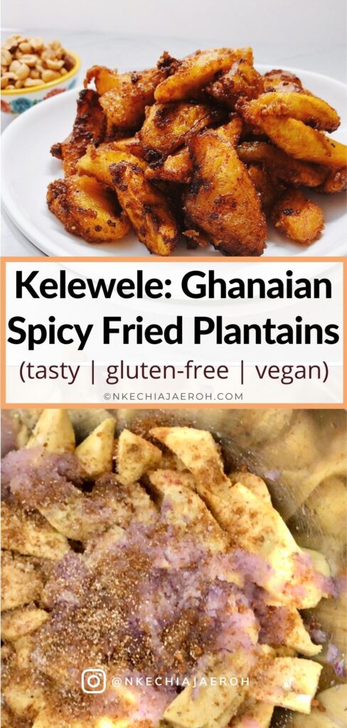 Kelewele or Aloco (Alloco) is a Ghanaian spiced fried plantain recipe. This richly flavored fried snack is very popular in the streets of Ghana and typically pairs with groundnuts (peanuts). The combination of sweet, ripe plantains with fresh herbs and spices such as fresh onions, ginger, and other dry traditional spices makes this dish unique and unforgettable. If you like fried plantains, you will love these Ghanaian spicy fried plantains - kelewele. What does Kelewele  (Ghanaian Spicy Fried Plantains) Taste Like? What does Kelewele mean? In English, kelewele means “hot plantain crisps.” It is simply a spicy or spiced fried ripe plantains. These Ghanaian spicy fried plantains are gluten-free, dairy-free, and vegan.