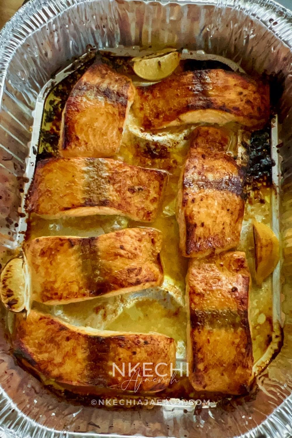 This simple oven-baked buttery honey mustard salmon recipe is first seasoned with the honey mustard sauce and then baked to perfection. These salmon are tasty, flaky, and buttery, and not to mention that they are super easy to make and require no expertise! I have several salmon recipes on the blog, including air fryer and pan-seared salmon. However, this oven-baked buttery honey mustard salmon is our favorite. The butter, honey, and mustard are used to make this recipe unique. These will be your favorite, too! This oven-baked salmon recipe is ideal for meal prepping and can be versatile and great for special occasions.