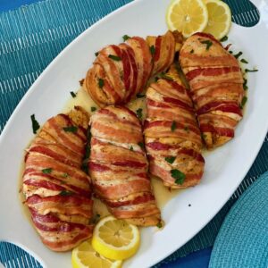 Oven-baked Bacon Wrapped Chicken Breasts (No Brown Sugar)