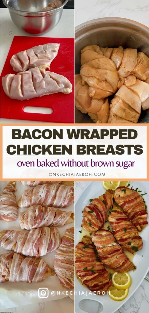 Here is how to make the most delectable oven-baked bacon wrapped chicken breasts recipe without brown sugar. This juicy and nutritious chicken recipe is easy, tasty, and such a crowd-pleaser! Bacon-Wrapped Chicken Breasts is kid-friendly as most kids love everything bacon! The ingredients for oven-baked bacon wrapped chicken breasts are simple. First of all, the chicken is well seasoned and then wrapped with bacon, protecting them from over-drying. In the end, you are left with juicy, tasty chicken breast that you can serve with any side dish.
