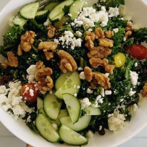 Easy + Loaded Kale Feta Salad Recipe With Walnuts