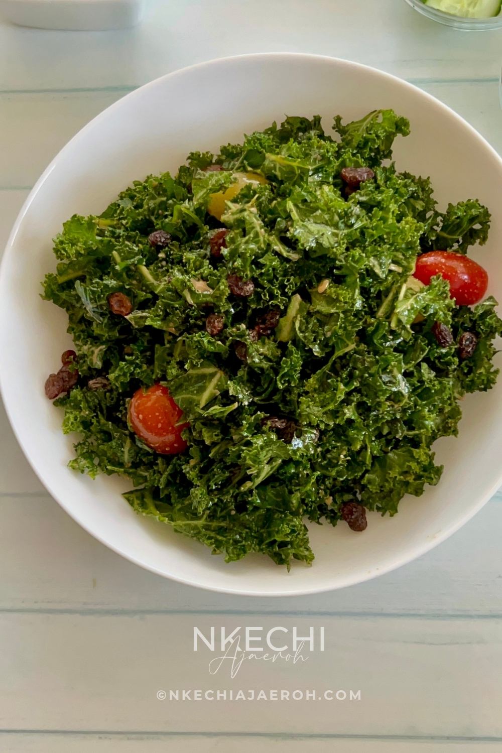 This is the only easy kale salad you need! This recipe is packed with crunchy kale leaves, feta cheese, walnuts, cucumbers, tomatoes, and a light fragrant date-apple cider dressing. If you love kale, then you will enjoy this healthy salad, but if you are skeptical about kale, then this will change your mind. Though this is a vegetarian salad, you can still add meat or fish of your choice to make it more filling.