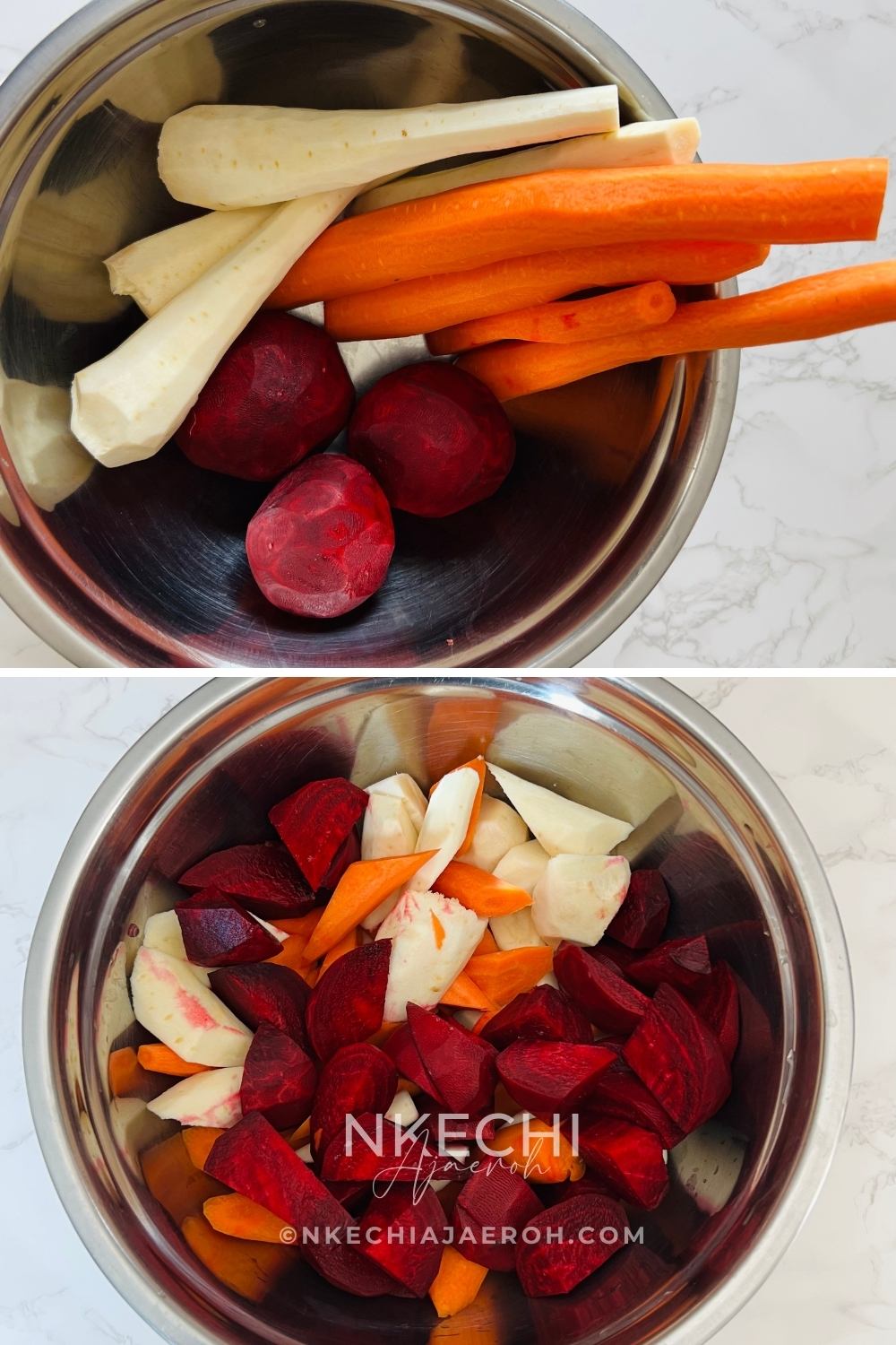 Oven Roasted Mixed Root Vegetables is a Gluten-free and Colorful Side Dish that you and your family will love! This healthy, vibrant vegetable side dish is almost hands-free! Oven-roasted mixed root vegetables recipe comprises of beetroot, carrots, and parsnips. This combination is not only stunning, colorful, and tasty but also incredibly easy to make and healthy. I love making this for most dinners that I am hosting because it adds beautiful color to the dinner table, plus most of these root vegetables are available during the fall season, so this makes a fantastic addition to your Thanksgiving and Christmas dinner table.
