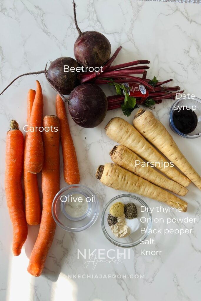 Here is the most beautiful, flavorful, and unforgettable vegetable side dish you will ever eat. This oven-baked roasted mixed root vegetables recipe is vegan, dairy-free, and gluten-free. Making it perfect for all diet types. Gather your favorite root vegetables, and get ready for the best healthy side dish of your life! To keep it simple, I use beetroot, carrots, and parsnips, and the result is incredibly delicious.