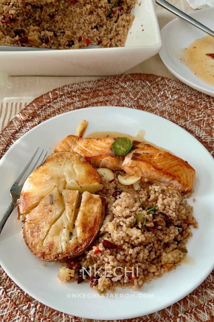 Celebrate the flavors of fall with this healthy Harvest Quinoa Pilaf — a wholesome vegan side dish made with fluffy quinoa, tart cranberries, crisp apples, and crunchy walnuts. It’s cozy, colorful, and bursting with natural sweetness and nutty flavor. Serve it as a nourishing holiday side, a hearty grain bowl, or the perfect make-ahead meal for busy weeks. Simple to make, full of texture, and beautiful on the table — this quinoa pilaf is fall comfort done right. This recipe makes for a healthy Thanksgiving, Friendsgiving, or cozy weeknight dinners.