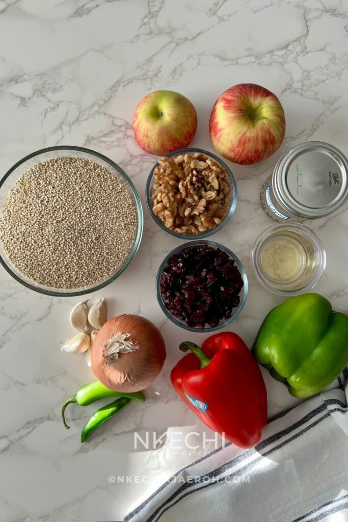 Celebrate the flavors of fall with this healthy Harvest Quinoa Pilaf — a wholesome vegan side dish made with fluffy quinoa, tart cranberries, crisp apples, and crunchy walnuts. It’s cozy, colorful, and bursting with natural sweetness and nutty flavor. Serve it as a nourishing holiday side, a hearty grain bowl, or the perfect make-ahead meal for busy weeks. Simple to make, full of texture, and beautiful on the table — this quinoa pilaf is fall comfort done right. This recipe makes for a healthy Thanksgiving, Friendsgiving, or cozy weeknight dinners.