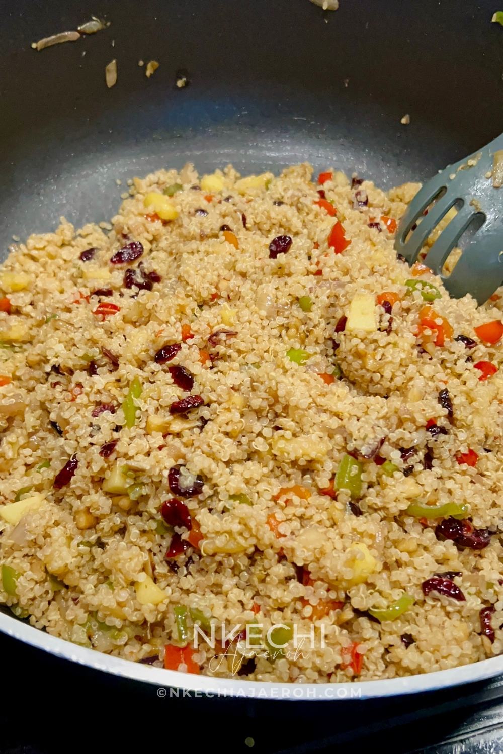 Celebrate the flavors of fall with this healthy Harvest Quinoa Pilaf — a wholesome vegan side dish made with fluffy quinoa, tart cranberries, crisp apples, and crunchy walnuts. It’s cozy, colorful, and bursting with natural sweetness and nutty flavor. Serve it as a nourishing holiday side, a hearty grain bowl, or the perfect make-ahead meal for busy weeks. Simple to make, full of texture, and beautiful on the table — this quinoa pilaf is fall comfort done right. This recipe makes for a healthy Thanksgiving, Friendsgiving, or cozy weeknight dinners.