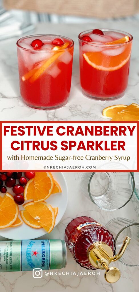 This Cranberry Citrus Sparkler is a refreshing, healthy holiday mocktail lightly sweetened with homemade sugar-free cranberry syrup. Made with real fresh cranberries, citrus, and sparkling water, it’s festive enough for Thanksgiving, Christmas, or any special celebration. It’s also perfect for everyday family dinners, making it a drink everyone can enjoy. 
A sparkling, antioxidant-rich holiday mocktail made with fresh cranberry syrup, citrus, and bubbly water — light, festive, and family-friendly.