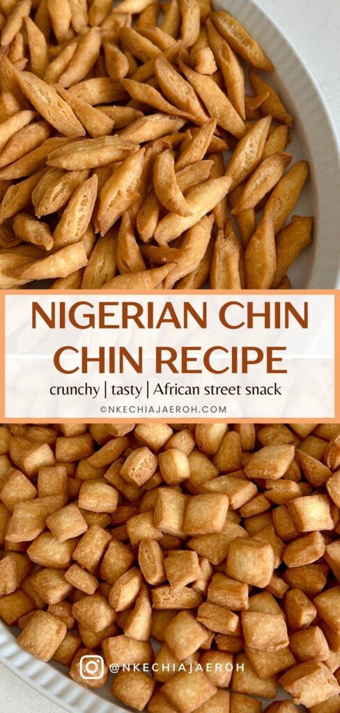 Nigerian chin chin is a popular West African snack known for its crunchy texture, buttery flavor, and lightly sweet taste. Made from a simple dough of flour, butter, sugar, eggs, and nutmeg, chin chin is rolled, cut into small pieces, and fried until golden and crisp. This classic snack is a staple at holidays, birthdays, weddings, and family gatherings, and it’s just as common to find it sold as street food. Chin chin stays crunchy for days and is easy to make in large batches, which makes it perfect for sharing and gifting.
Depending on how long it’s fried, chin chin can range from light golden to deep brown, with each shade offering a satisfying crunch. For many Nigerians and West Africans, chin chin isn’t just a snack — it’s a nostalgic treat that brings back memories of growing up and celebrating together.