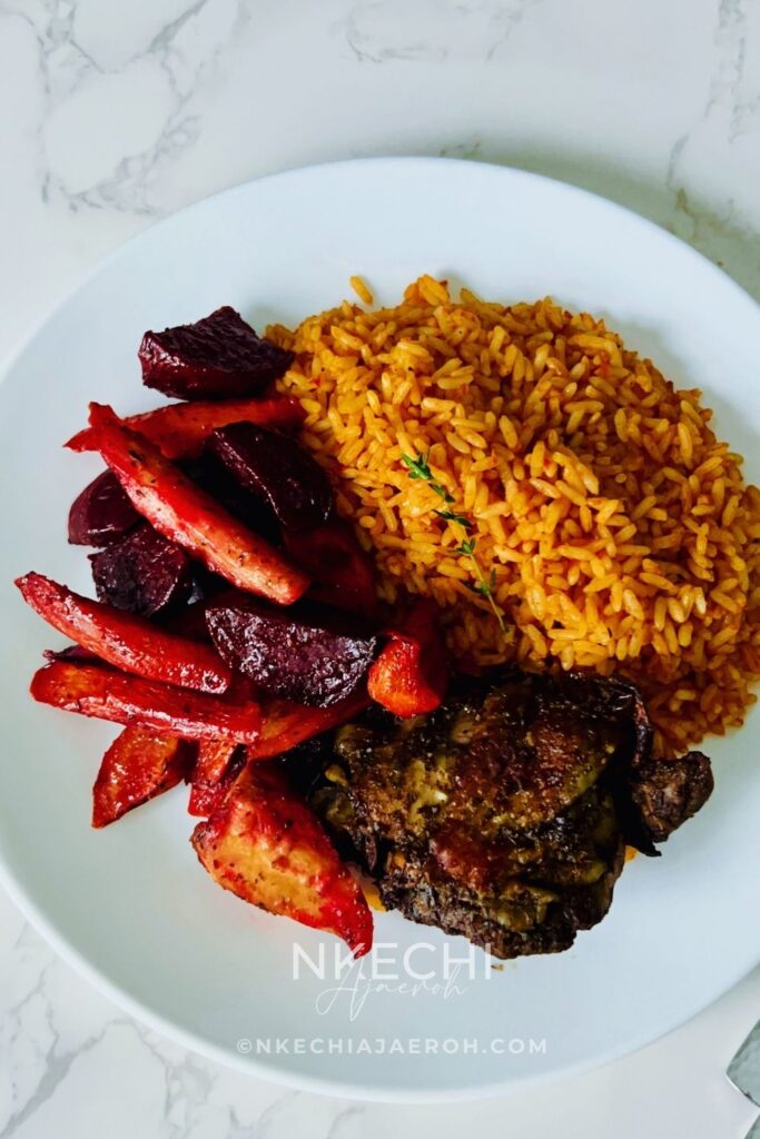 This Nigerian baked coconut jollof rice is rich, aromatic, and oven-baked for deep flavor and easy meal prep. Made with parboiled rice, coconut milk, Nigerian tomato stew, homemade chicken broth, herbs, and spices, this recipe is perfect for holidays, Sunday dinners, and freezer-friendly meals. If you love jollof rice and want a hands-off, foolproof method, this baked version is a must-try.