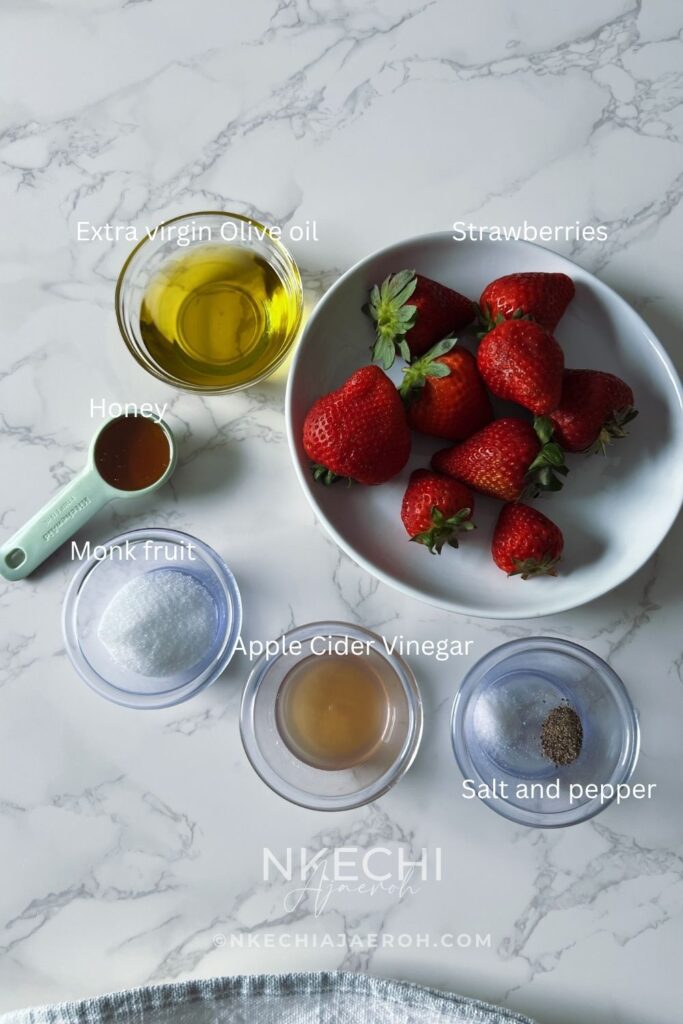 This Fresh Strawberry Salad Dressing is sweet, tangy, and creamy, made with real strawberries, extra-virgin olive oil, apple cider vinegar, honey, and monk fruit. Inspired by the flavors of CAVA, this easy homemade dressing comes together in just 5 minutes and is perfect for green salads, salmon salads, quinoa bowls, and fresh summer recipes. Once you try this healthy strawberry dressing, you'll never want bottled dressing again!