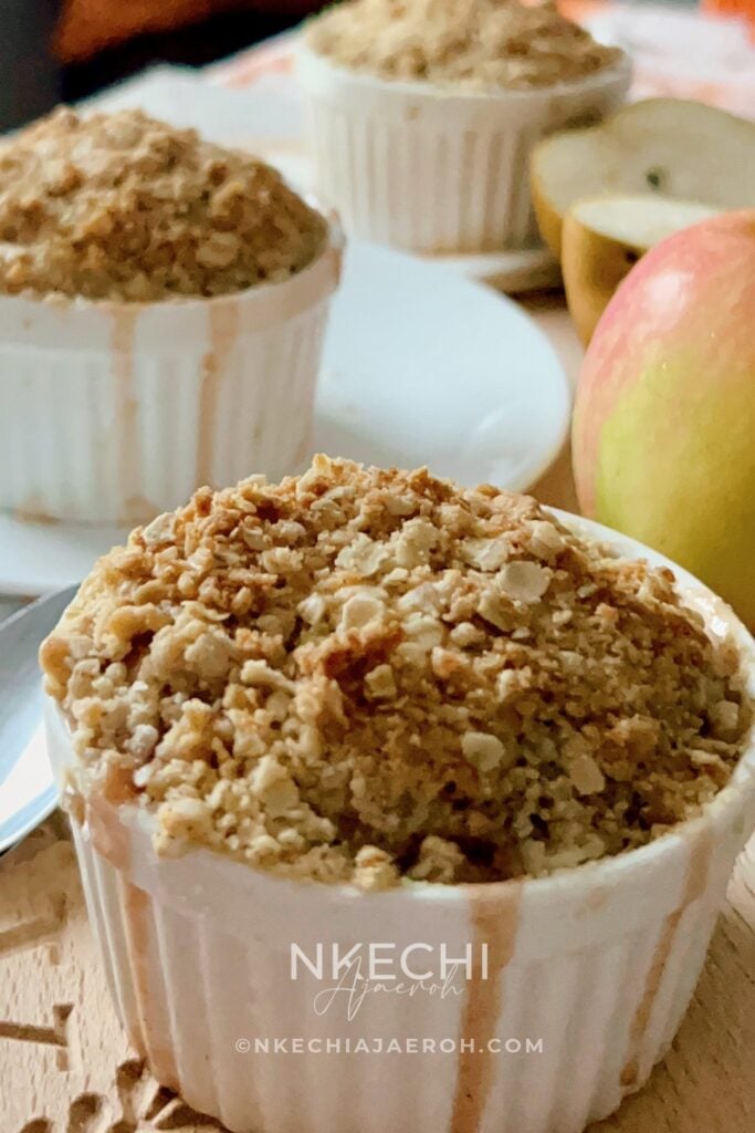 This easy Apple Pear Crisp is the cozy fruit dessert you'll want all fall and winter! Juicy apples and pears, tart dried cranberries, fresh citrus, cinnamon, and nutmeg are baked under a buttery oat crumble until golden and bubbly. Make individual apple pear crisps in ramekins for family dinner, Thanksgiving, Christmas, or an easy cold-weather dessert.
