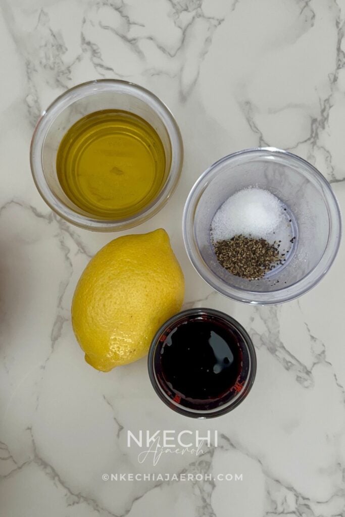 Add EVOO, lemon juice, date syrup, salt, and pepper, and keep combining. Alternatively, whisk together the dressing ingredients (2 TBS EVOO, 2-3 TBS lemon juice, 1 TBS date syrup, a pinch of salt, and 1/2 tsp black pepper), then pour it over the salad. Taste for flavor and adjust as needed. Add the chopped parsley last, just before serving